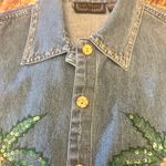 Vintage Life Style Vest Blue Denim Small Embroidered Monkey&Palm Tree Photo 5