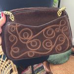 Vintage Yenko Italy Brown Suede Embroidered Top Zip Crossbody Bag Purse Photo 2