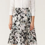 Lafayette 148 Art to Wear Abstract Floral Linen Blend A Line Skirt Size 10P Black Photo 0