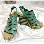 Anna Luz Leather Open Toe Wedge Sandals Handmade Brazil 10 Green Photo 1