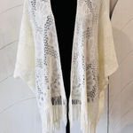 White Lace Open Front Kimono Shawl Floral Crochet Fringe Trim One Size Size undefined Photo 0
