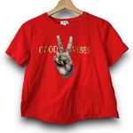 Cali Baby MEDIUM Red GOOD VIBES Crop Top Tee Shirt T Photo 0