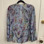 Tianello Washable Silk Blouse Size XL Blue Paisley Tunic 3/4 Sleeves Oversize Photo 9