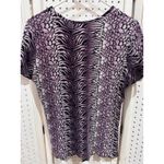 Dress Barn Womens XL Purple Black Animal Print Pleated Short Sleeve Top Shirt Photo 4