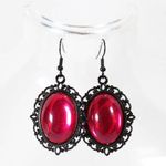 Handmade Hot Pink Obsidian Gothic Cameo Set Earrings & Black Ribbon Necklace Photo 4