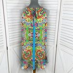Jade Melody Tam Multi Floral Print Ruffle Hem Tunic Halter Dress Medium Blue Photo 3