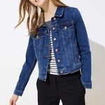 Loft Ann Taylor  Jean Jacket Dark Wash Denim Jacket Large NWT Photo 0