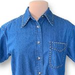 Vintage Sunbelt Denim Shirt Medium Wash Chambray Denim Short Sleeve Gold Stud Blue Photo 0