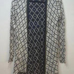 Belldini Beige Grey Diamond Printed Open Front Long Sleeve Sweater cardigan Gray Photo 0
