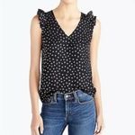 J.Crew Ruffle Cap Sleeve Polka Dot Blouse Top Womens 2 XS Black Feminine Preppy Photo 2