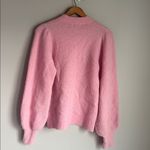 Ganni  Wool and Alpaca Blend Balloon Sleeve Mock Neck Ribbed Sweater Pink Small Photo 2