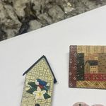 Lot Of 3 Handmade Hand Crafted Brooch Pins Painted Wood Birdhouse Heart Etc Photo 1