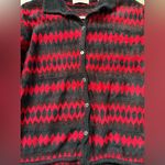 Amanda Smith VTG  Christmas Patterned Cardigan Sweater Funky Retro Red Black M L Photo 6