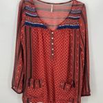 Free People Feather in The Wind semi sheer burnt orange beaded long sleeve top Photo 0