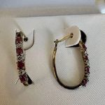 18k Gold Over .925 Sterling Silver Genuine Ruby & Diamond Accent Hoop Earrings Red Photo 0
