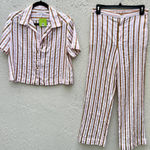 Frame Short Sleeve Striped Crop Top&Wide Leg Pants Set Copper Multi Womens Small Photo 3
