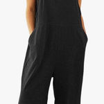 Womens Gray Linen Blend Wide Leg Cropped Jumpsuit Overalls Boho Casual Size S Photo 0