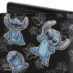 Disney nwt Bi-Fold Wallet - Stitch 3-Poses Hibiscus Sketch Black Grays Lilo Photo 1