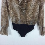 ZARA Leopard Bodysuit Small Animal Print Semi Sheer Long Sleeve Ruffle Career Photo 8