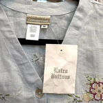 Coldwater Creek  | Light Sky Blue Linen Button Down Floral Embroidered Blouse M Photo 1
