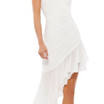 Mac Duggal  White Asymmetrical‎ Ruffled V-Neck Sleeveless Chiffon Dress Photo 0