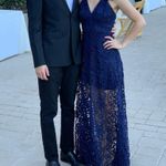 AQUA  Navy Lace Sheer High-Low A-Line Maxi Dress Gown Womens XS Photo 2