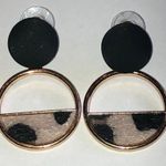 Black and Gold Tone Animal Print Boho Circle Earrings Photo 0