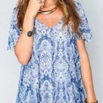 Show Me Your Mumu Kylie Babydoll Mini Dress Teacup Blue White Size Small Photo 0