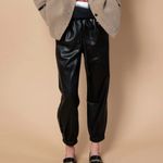 EUC Christina Karin Giselle Faux Leather Jogger Pants Black Medium Retail $288 Photo 1