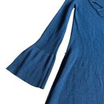 Free People Long-Length Teal Blue Criss Cross Pullover Sweater Bell Sleeves XS Photo 1