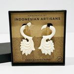 Handmade Indonesian Artisans Feather Hand Carved Bone Faux Plug Earrings White Photo 0