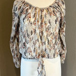 American Rag  Feather Print Blouse in Cream and Brown Photo 0