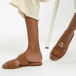 ASOS sandals River Island Double Strap Sliders slides flats brown nude gold Photo 5