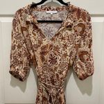 Olivaceous  Brown & Cream Floral Ruffle V-neck Mini Dress medium Photo 3