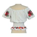 Mexican Embroidered Peasant Blouse Floral Ethnic Authentic White Smocked Top S/M Size undefined Photo 6
