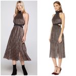 BCBGeneration NWT  Mock Neck Bow Back Midi Dress Size 10 Metallic Striped Cut Out Photo 1