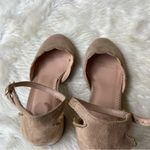 6 Shoes Scalloped Faux Suede Tan Ankle Strap Heels Photo 3
