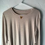 Womens Long Sleeve Top Beige Elbow Patch Button Side Henley Preppy Equestrian Tan Size L Photo 1