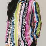 Slim Factor by Investments Women's Colorful Statement Print Button Up Blouse SM Photo 0