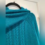 Jones Wear  Size L Teal Funnelneck Long Sleeve Lightweight Cable Knit Sweater Photo 3