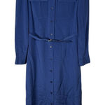 Talbots Vintage  100% Silk Blue Button Up Belted Shirt Maxi Dress Long Sleeve 8 Photo 0