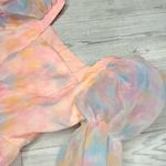 SheIn Tie Dye Square Neck Puff Sleeve cotton candy water color sheer sleeve L dress Photo 5