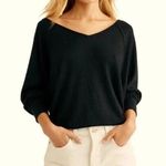 Free People Free‎ People Black Thermal V-Neck Long Sleeve Top Relaxed Fit Size M Photo 0