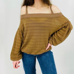Free People  off the shoulder boho crocheted top longsleeve tan size s Photo 9