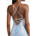 Lulus 💕💕 Chic and Glam Light Blue Sequin Lace-Up Mermaid Maxi Dress M NWOT Photo 6