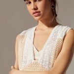 Urban Outfitters Kay Cream Tan Patchwork 70s Eyelet Shift Mini Dress Medium Photo 6