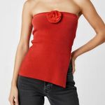 With Jean WITH JÉAN Belle Crushed Velvet Strapless Top, Red, XS Photo 0