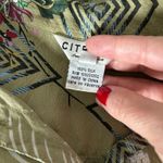 Citron 100% Silk Floral Print Short Sleeve Button Down Blouse Sage Green Medium Photo 5
