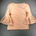 Banana Republic Petite Top Small Peach/Pink Bell Sleeve Eyelet 3/4 Sleeve Cotton Photo 5