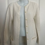 Vtg British Vogue Wintuk Cable Knit Cardigan flaw shown in pic fisherman White Size M Photo 0